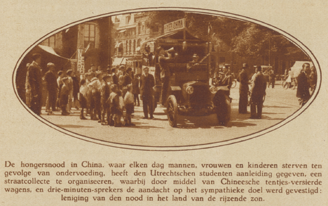 873093 Afbeelding van een propagandawagen van Utrechtse studenten voor de straatcollecte ten behoeve van de hongersnood ...